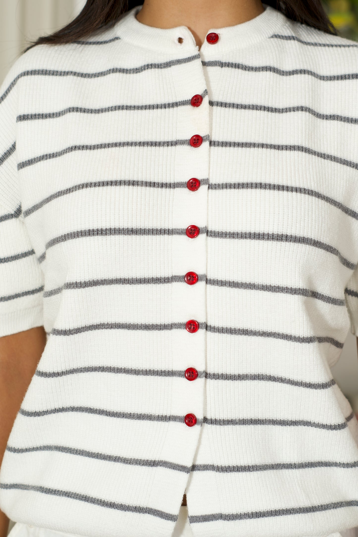 White Stripped Knit (Red Buttons)